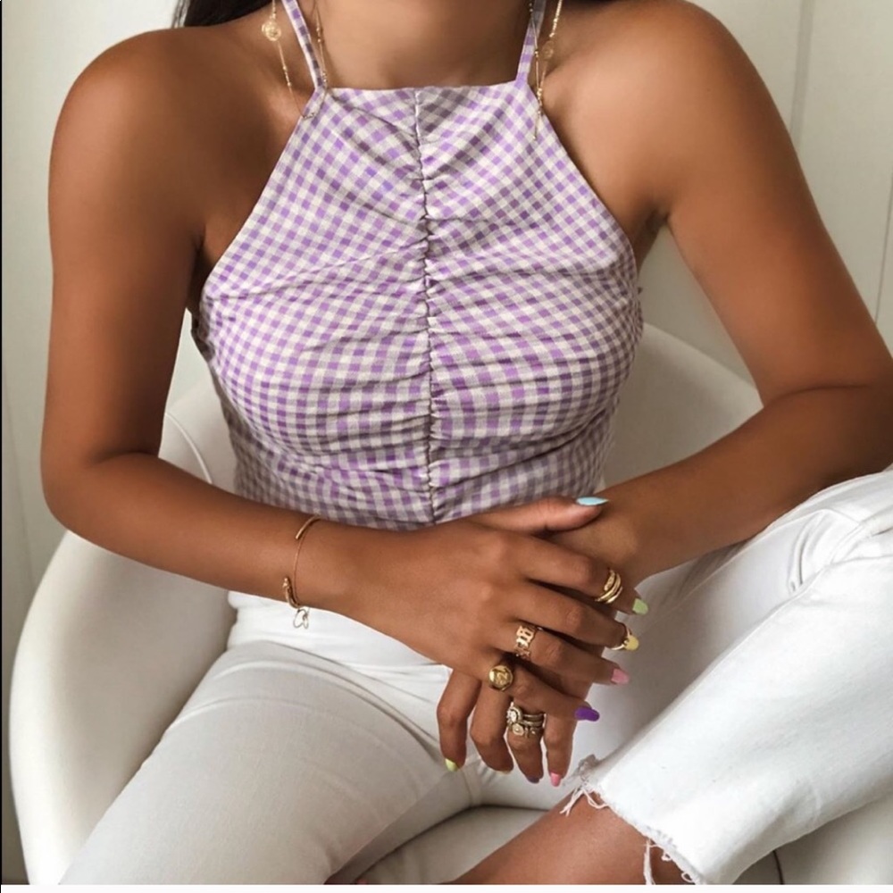 Zara Lavender Gingham Halter Top